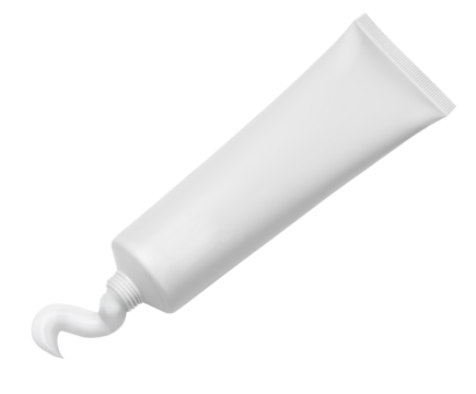 Cosmetic cream tube and product squeezed out of it isolated on white
