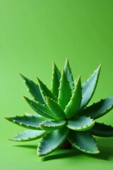 Fototapeta premium Succulent aloe vera plant on vibrant green backdrop, plant, therapy