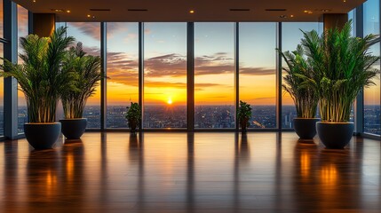 Stunning sunset view from a modern office.