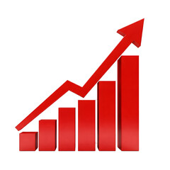 red business graph with arrow isolated on transparent background