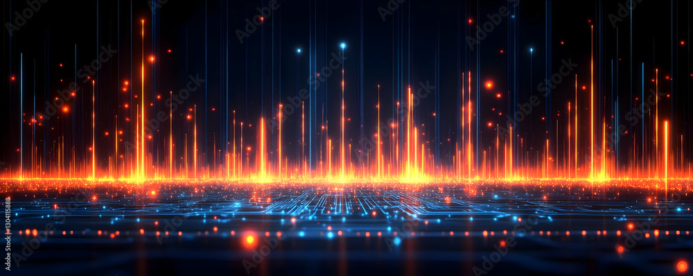 Poster digital data streams flow, futuristic tech