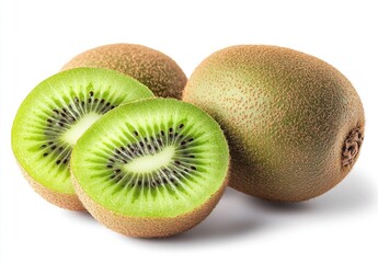Ripe Kiwi Fruit Slices on White Background