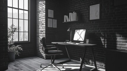 Sunlit Brick Loft Office Workspace