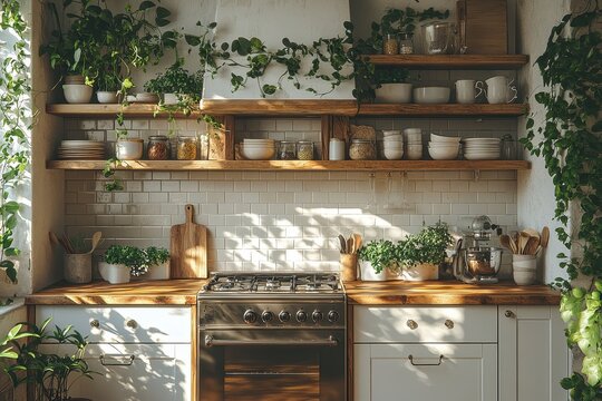 Rustic Kitchen Design with Greenery