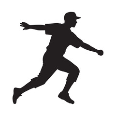 Silhouette image of a baseball player, fill black, silhouette vector style, isolated on a white background