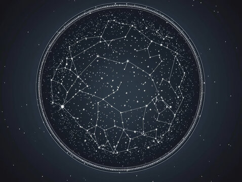 Celestial Chart: Constellations and Stars in a Dark Night Sky