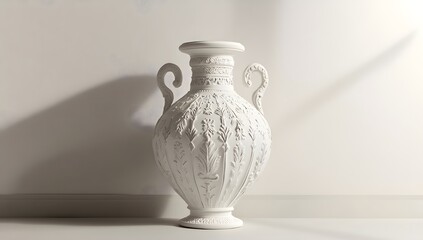 Ornate white vase in sunlit room (1)