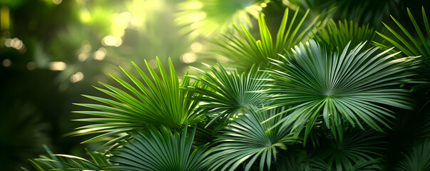 Lush jungle foliage, sunlight, tropical