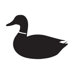 Silhouette image of a Mallard Duck outline, fill black, silhouette vector style, isolated on a white background