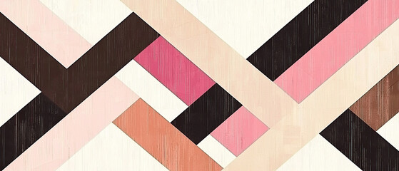 Abstract geometric pattern:  interlocking pink, beige, and brown stripes