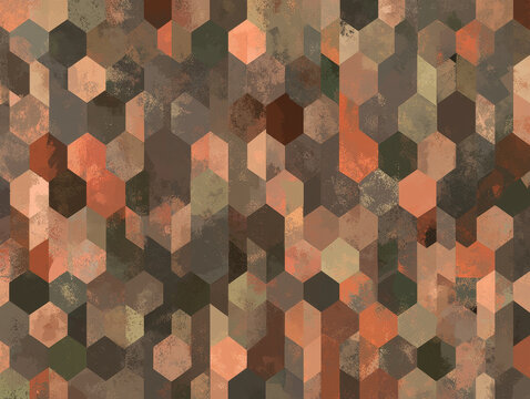 Abstract Hexagon Mosaic in Earthy Tones