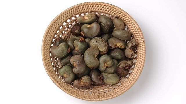 Fresh cashew nuts in a basket