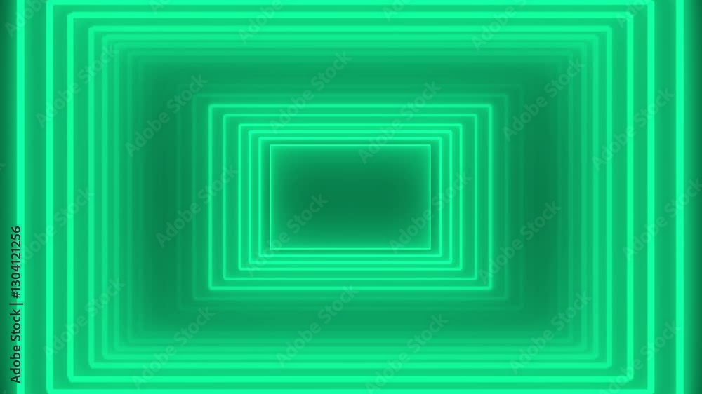 Poster neon line rectangle tunnel background. abstract futuristic neon tunnel square line animation on a bl