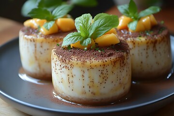 Desserts on plate sweets in home with wood table