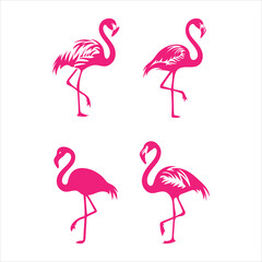 set of pink flamingos, on a white background vector vector flamingo, pink swan icon, tropical bird, summer animal set, cute zoo character isolated on white background 