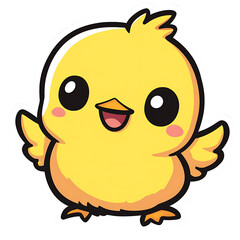 Fototapeta premium A happy yellow chick with large eyes and an open beak