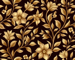 Ornate Indian mehndi floral motifs in luminous gold on deep red silk, seamless luxury exotic pattern, intricate henna-inspired elegance with aristocratic refinement