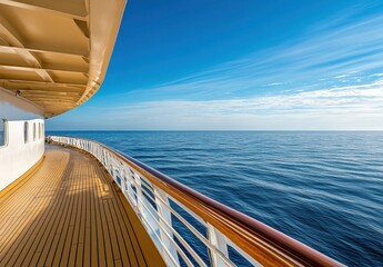 Obraz premium Serene Ocean View from a Cruise Ship Deck Under Clear Blue Sky and Gentle Waves on Calm Water in the Daytime