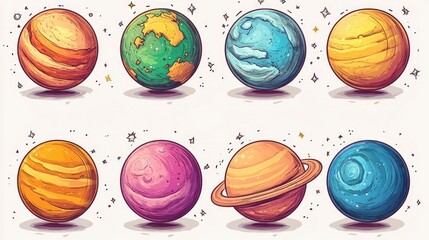 Obraz premium Hand-Drawn Planets A Colorful Collection of Celestial Bodies