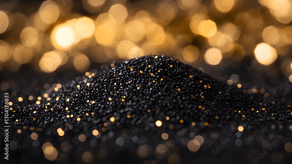 Aufkleber black and white shiny gold light particles and shining light beam, abstract black isolated backgroun