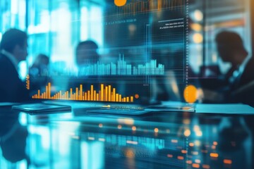 A collaborative meeting leveraging digital tools for advanced marketing data analysis and investment decisions, marketing data analysis and informed investment