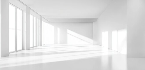 Empty Modern White Room with Sunlight