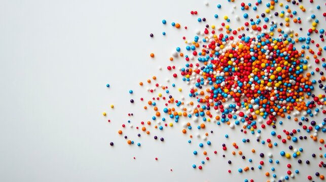 Colorful Sprinkles Scattered on White Background - Festive Confetti Texture