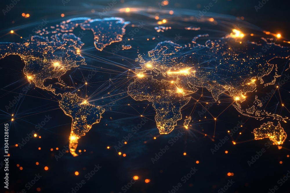 Aufkleber a glowing world map with illuminated lines and cities, symbolizing a networked planet with glowing l