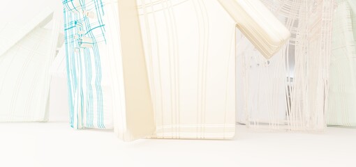 Luxury parametric abstract architectural minimalistic background. Contemporary showroom. Modern colored glass exhibition tunnel. Empty gallery. Backlight. 3D illustration and rendering.