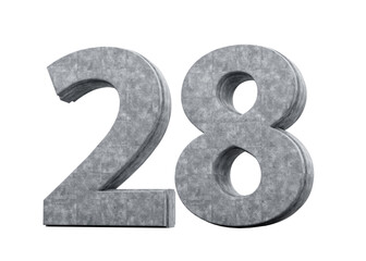 Concrete Number Twenty Eight 28 Digit Made Of Grey Concrete Stone White 3d Illustration