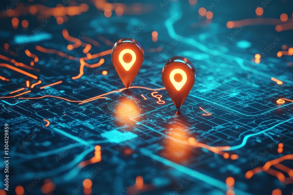 Poster ai driven map displaying critical locations, enhancing delivery services and transportation logistic