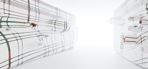 Luxury parametric abstract architectural minimalistic background. Contemporary showroom. Modern colored glass exhibition tunnel. Empty gallery. Backlight. 3D illustration and rendering.