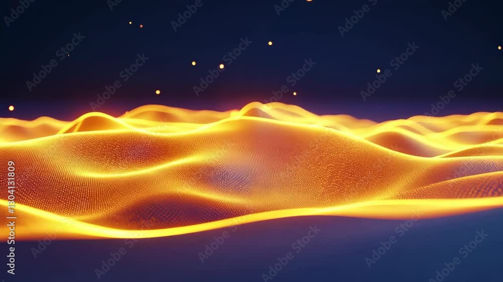 Aufkleber glowing abstract landscape of undulating waves in vibrant orange and yellow hues against dark backgr