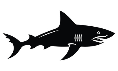 Shark icon logo design illustration. modern and simple shark silhouette logo, negative spaced shark in black color logo icon vector temple, esport wild shark logo.