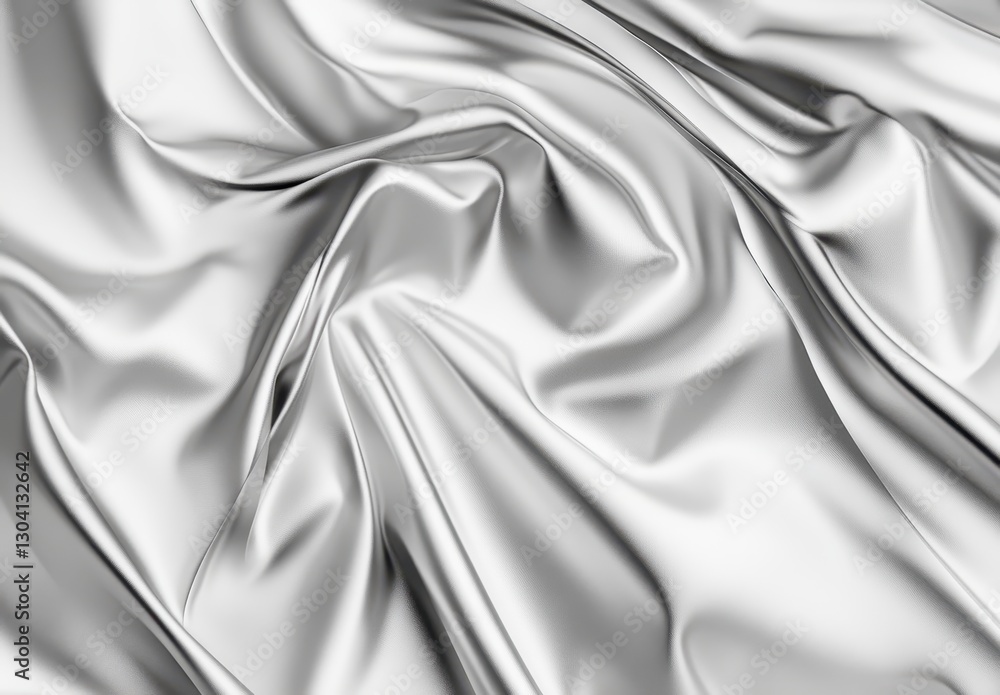 Poster smooth and shiny silver fabric drapery with elegant curves and soft folds creating a luxurious atmos