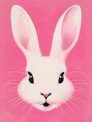 Fototapeta premium Modern Minimal Rabbit Art – White on Vibrant Pink
