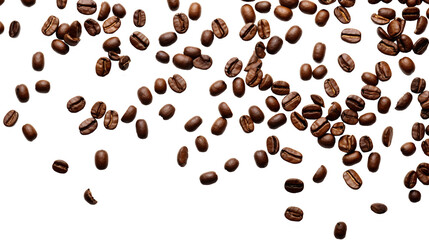 Obraz premium Floating Coffee Beans Isolated on Transparent PNG Background 