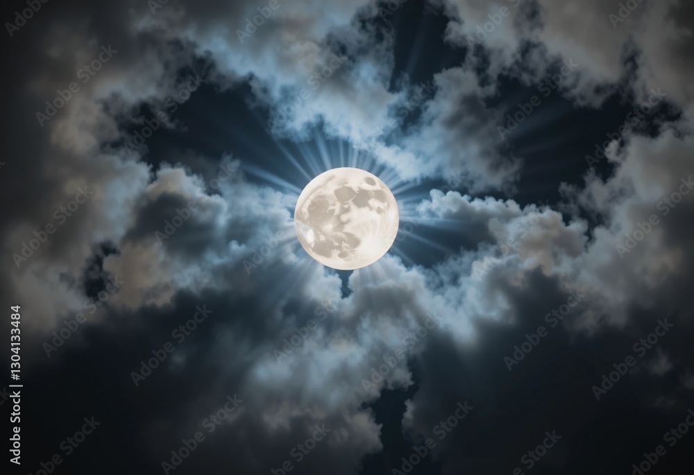 Aufkleber enthralling night moon. celestial sphere. glowing orb. dramatic clouds swirl. cosmic light streaks r