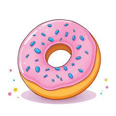 A pink sweet frosted Doughnut with sprinkles
