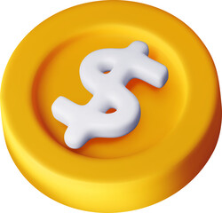 3D yellow gold coin with dollar sign icon