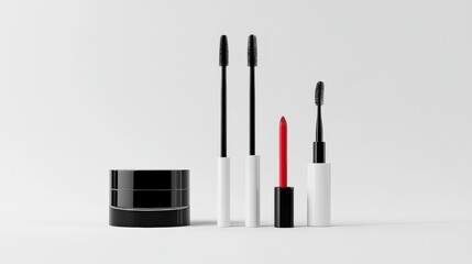 Obraz premium Makeup application process in studio clean environment with close-up product display