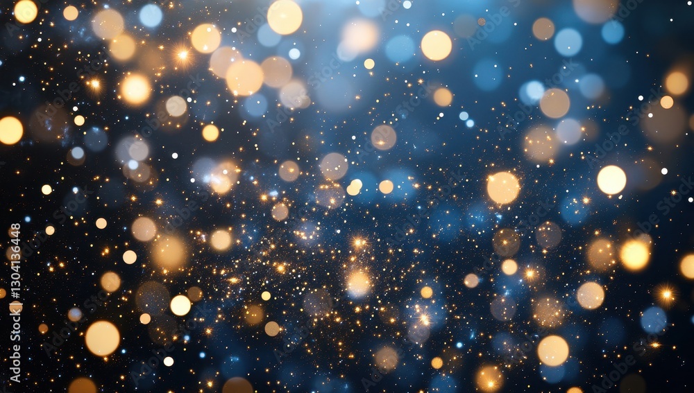 Poster stunning abstract background with bokeh lights and glowing particles in blue and gold for creative d