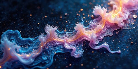 Fototapeta premium Abstract Fluid Art Celestial Swirls of Pink, Gold, and Blue Hues