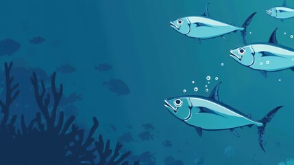 Naklejka premium Celebrating world tuna day with marine life illustration for educational and awareness campaigns. Horizontal banner. Copy space. Flat illustartion