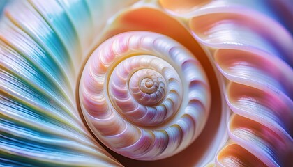 Ultra-macro photograph of a seashell’s spiral, capturing its delicate ridges, pastel hues, and natural symmetry—perfect for nature, coastal, or minimalist design themes.
