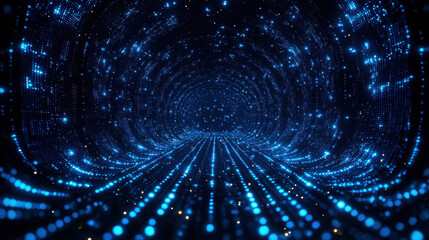 Obraz premium futuristic digital tunnel with glowing blue lights creates sense of depth and motion, symbolizing advanced technology and data flow. scene evokes high tech, immersive environment