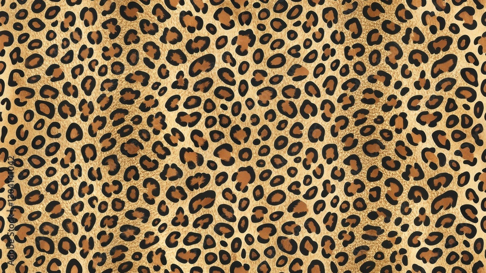 Poster seamless leopard skin texture leopard print pattern with spots on a light brown background.