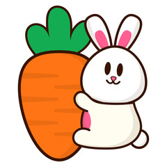 Easter Bunny Hugging Carrot Illustration
