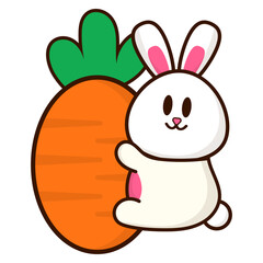 Easter Bunny Hugging Carrot Illustration