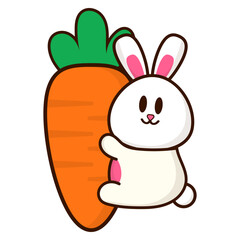 Easter Bunny Hugging Carrot Illustration